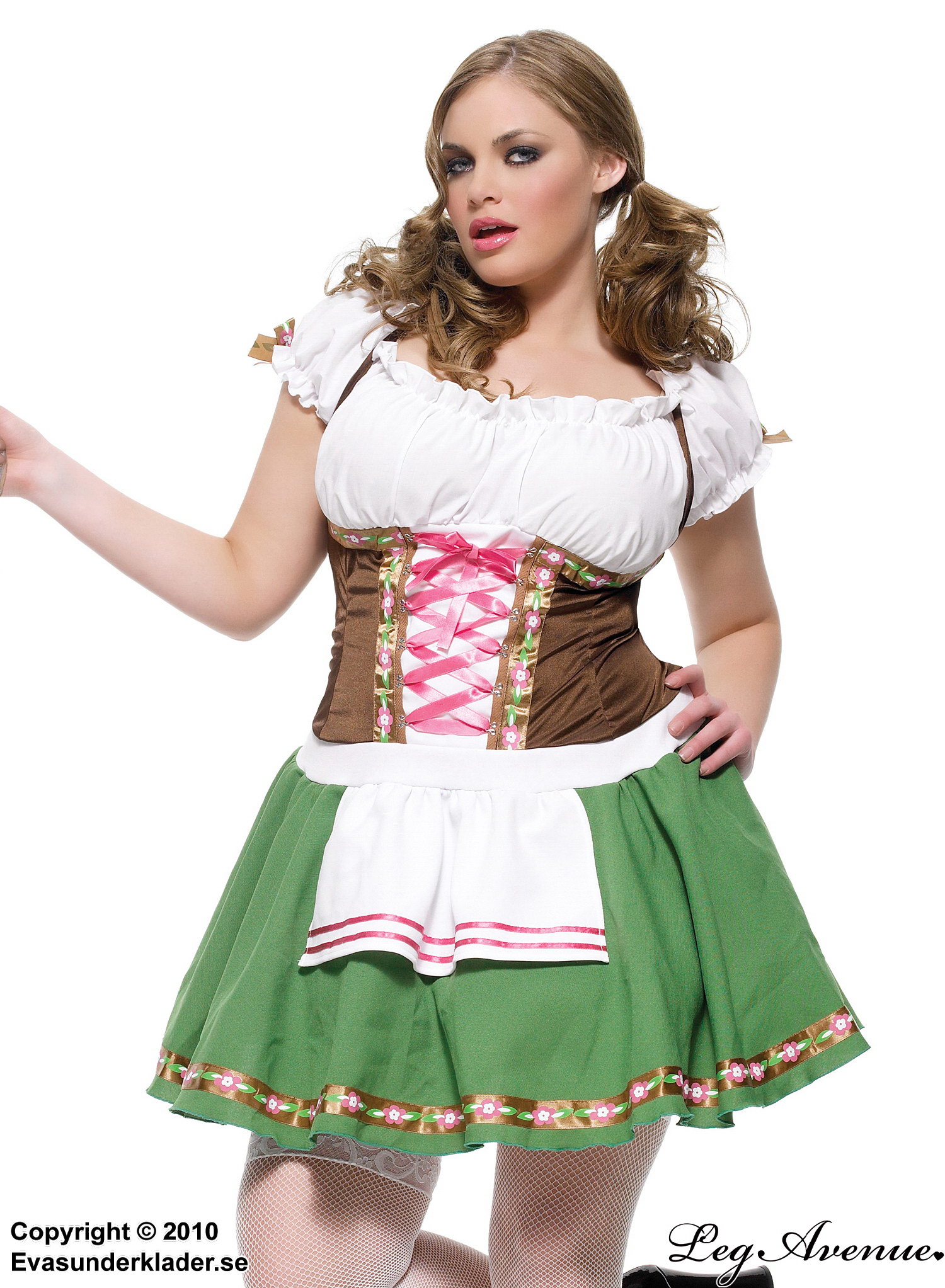 Oktoberfest-vertinne, kostyme-dirndlkjole, snøring, forkle, plus size